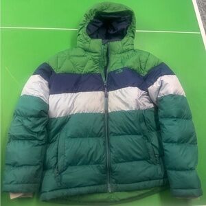L.L. Bean Multicolor Kids Puffer Jacket fleece lined size 14-16 650 fill